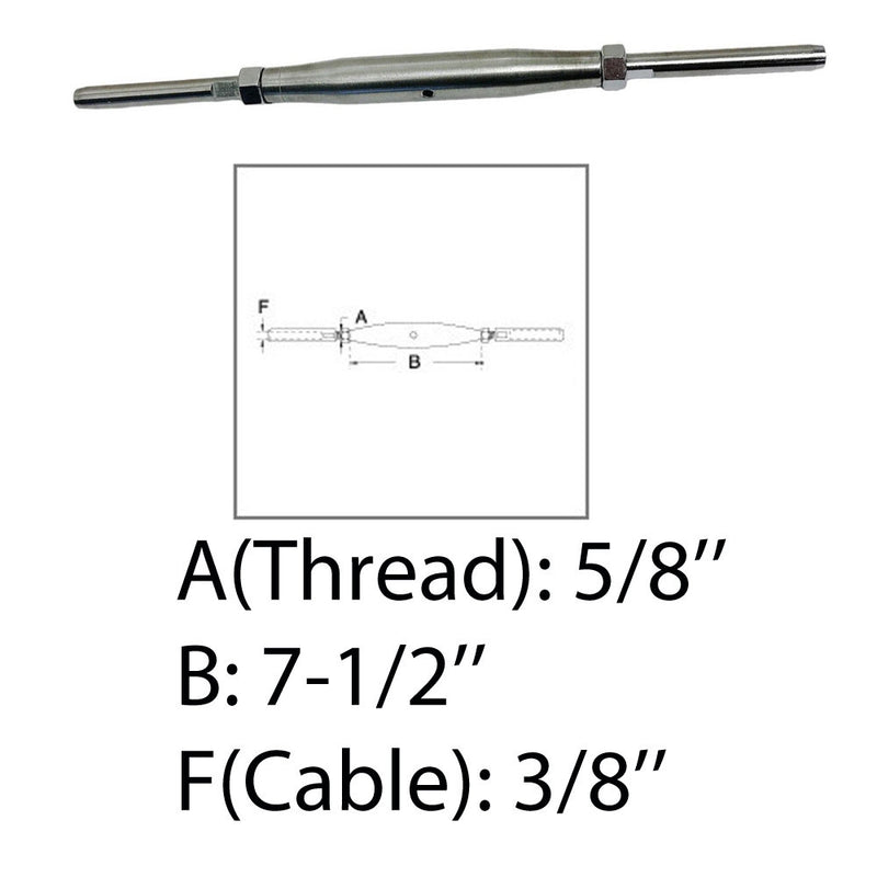 5/8" Thread Swage Stud & Stud Pipe Turnbuckle 3/8" Cable Stainless Steel 4 Pcs