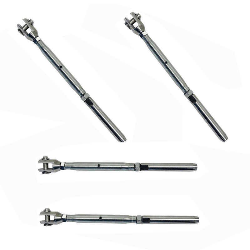 Marine 1/4" Thread Fork & Swage Stud Turnbuckle 1/8" Cable Stainless Steel 4 Pcs