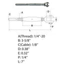 Marine 1/4" Thread Fork & Swage Stud Turnbuckle 1/8" Cable Stainless Steel 4 Pcs
