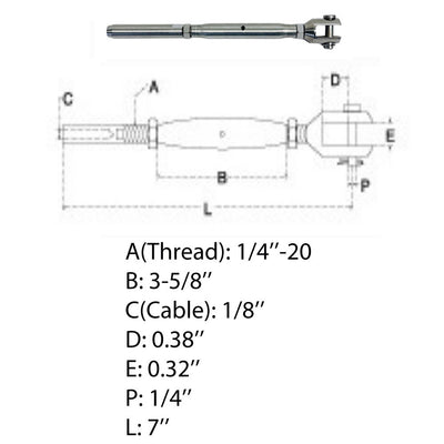 Marine 1/4" Thread Fork & Swage Stud Turnbuckle 1/8" Cable Stainless Steel 4 Pcs
