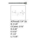 Marine 1/4" Thread Fork & Swage Stud Turnbuckle 3/16" Cable Stainless Steel 4Pcs