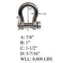 Marine Mil-Spec 7/8" Round Pin Anchor Shackle 8,000Lb WLL Forged Stainless Steel