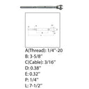 Marine 1/4" Thread Fork & Hand Swage Stud Turnbuckle 3/16" Cable Stainless Steel