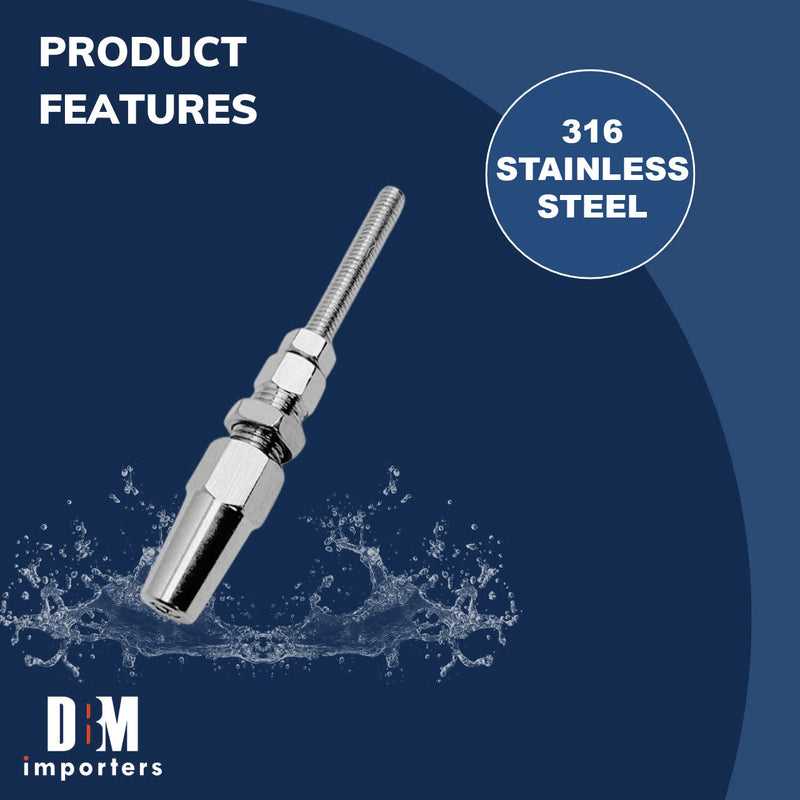 Marine 1/8" Swageless Threaded Stud 1/4" Thread 1/8" Cable Stainless Steel T316