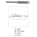 3/16" Push & Go Swageless Lag For 3/16" Cable Rail Marine Stainless Steel 4 Pcs