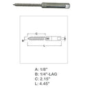 1/8" Push & Go Swageless Lag For 1/8" Cable Rail Marine Boat Stainless Steel