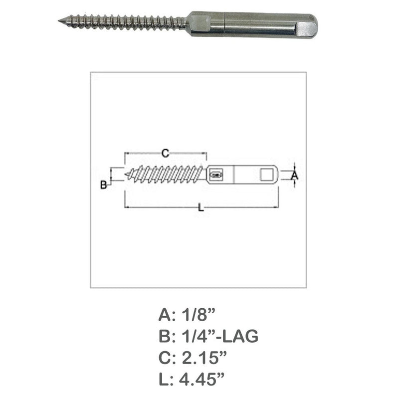 1/8" Push & Go Swageless Lag For 1/8" Cable Rail Marine Boat Stainless Steel