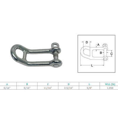 Marine Boat 5/16" Headboard Shackle Captive Pin 1350 Lb WLL Stainless Steel 4 Pc