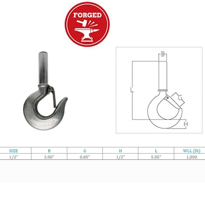Marine 1/2" Shank Hook Drop Forged Hook Rigging 1000Lb WLL Stainless Steel 4 Pcs