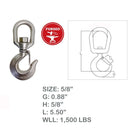 5/8" Drop Forged Swivel Hook Lifting Hook 1,500 LBS WLL Stainless Steel T316