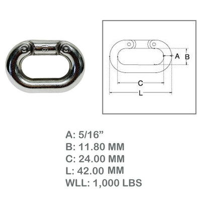 Stainless Steel 316 Chain Connecting Link 5/16" Marine Grade Connector 4 Pcs