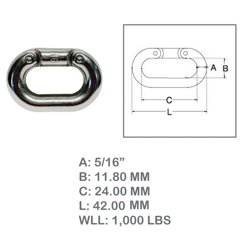 Stainless Steel 316 Chain Connecting Link 5/16" Marine Grade Connector 4 Pcs