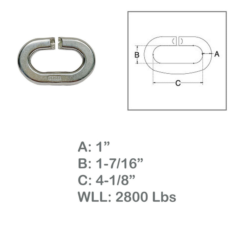 Marine 1" C Link Connector Link 2800 Lb WLL Lift Rig Stainless Steel T316 4 Pcs