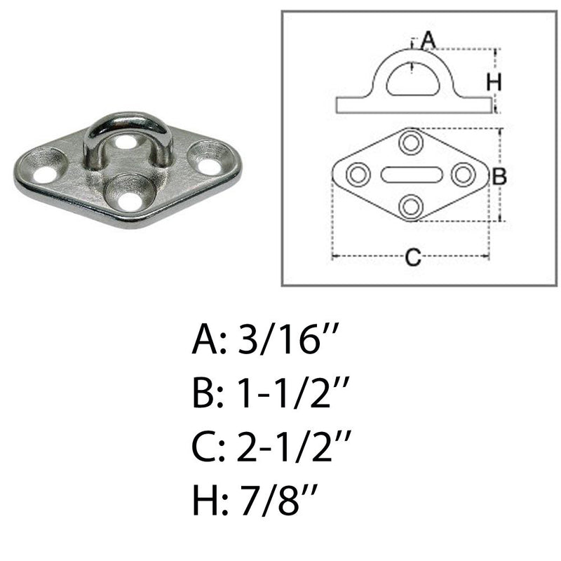 Diamond Pad Eye Plate 3/16" 304 Stainless Steel for Hammock,Rigging Deck 4 Pcs