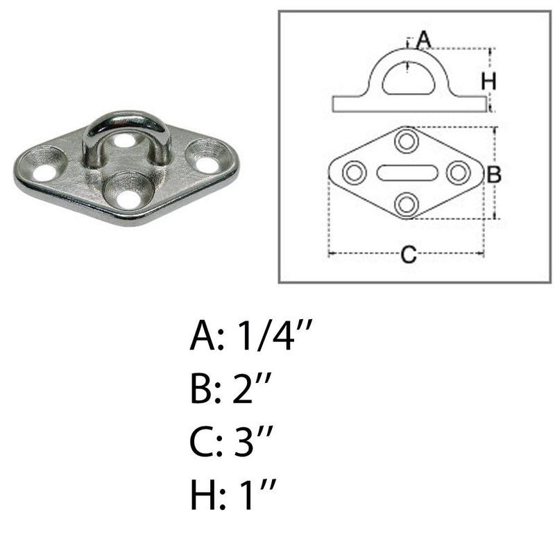 Diamond Pad Eye Plate 1/4" 304 Stainless Steel for Hammock,Rigging Boat Deck