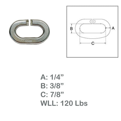 Marine Boat 1/4" C Link Connector Link 120 Lbs WLL Lift Rig Stainless Steel T316