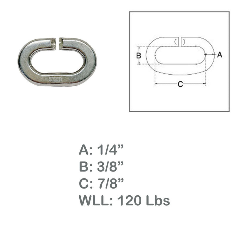 Marine Boat 1/4" C Link Connector Link 120 Lbs WLL Lift Rig Stainless Steel T316