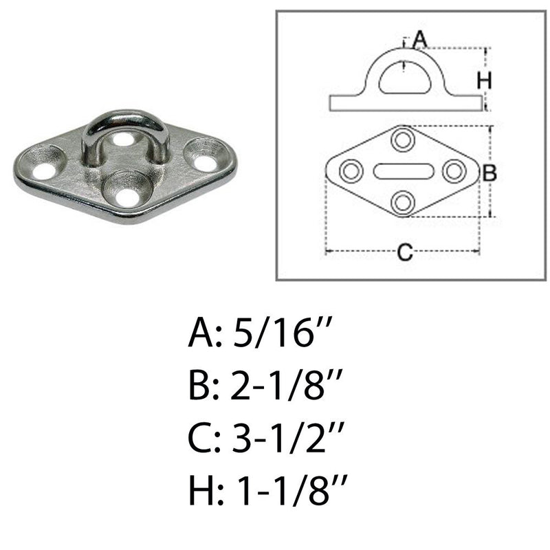 Diamond Pad Eye Plate 5/16" 304 Stainless Steel for Hammock,Rigging Deck 4 Pcs