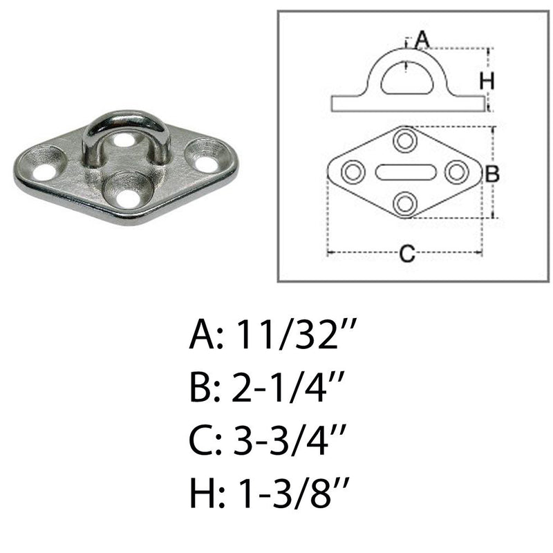 Diamond Pad Eye Plate 11/32" 304 Stainless Steel for Hammock,Rigging Deck 4 Pcs
