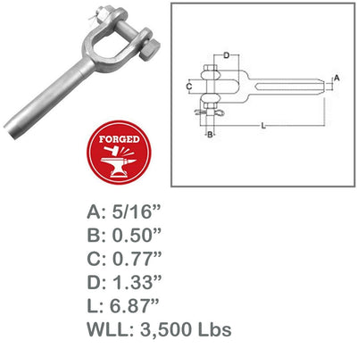 5/16" Drop Forged Open Swage Sockets Stainless Steel T316 3500 Lbs WLL 4 Pcs