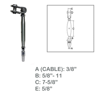 Marine Toggle And Swageless Turnbuckle For 3/8" Cable Wire Stainless Steel T316