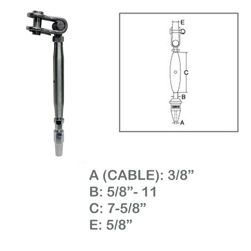 Marine Toggle And Swageless Turnbuckle For 3/8" Cable Wire Stainless Steel T316