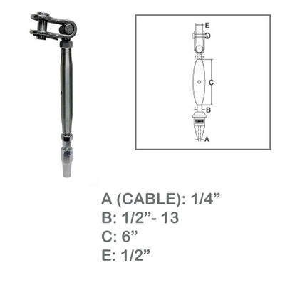 Marine Toggle And Swageless Turnbuckle For 1/4" Cable Wire Stainless Steel 4 Pcs