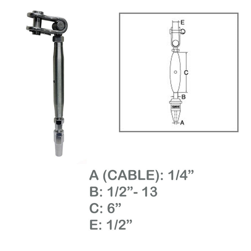 Marine Toggle And Swageless Turnbuckle For 1/4" Cable Wire Stainless Steel 4 Pcs