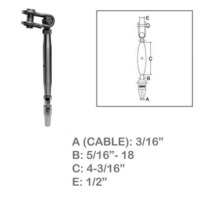 Marine Toggle And Swageless Turnbuckle For 3/16" Cable Wire Stainless Steel 4Pcs
