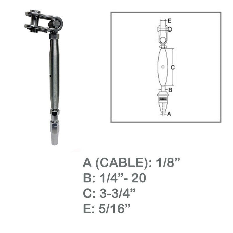 Marine Toggle And Swageless Turnbuckle For 1/8" Cable Wire Stainless Steel 4 Pcs