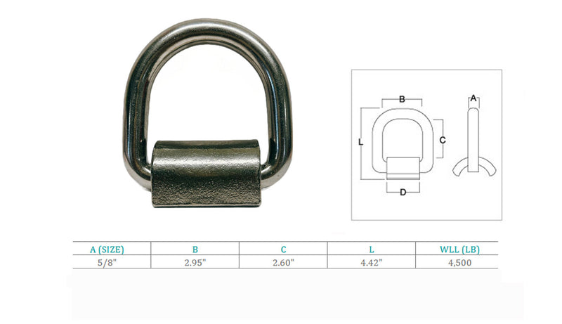 SS T316 5/8" Weld-On Heavy D Rings 4500 Lbs, Marine Boat, Tie-Down Anchor 4 PCS