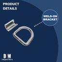 Stainless Steel 1" Weld-On Heavy D Rings 8,500 Lbs,Marine Boat,Tie-Down Anchor