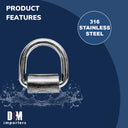 4 Pcs Marine T316 Stainless Steel 1/2" Weld-On Lashing Ring Heavy D Rings 3000 Lbs Tie-Down Anchor