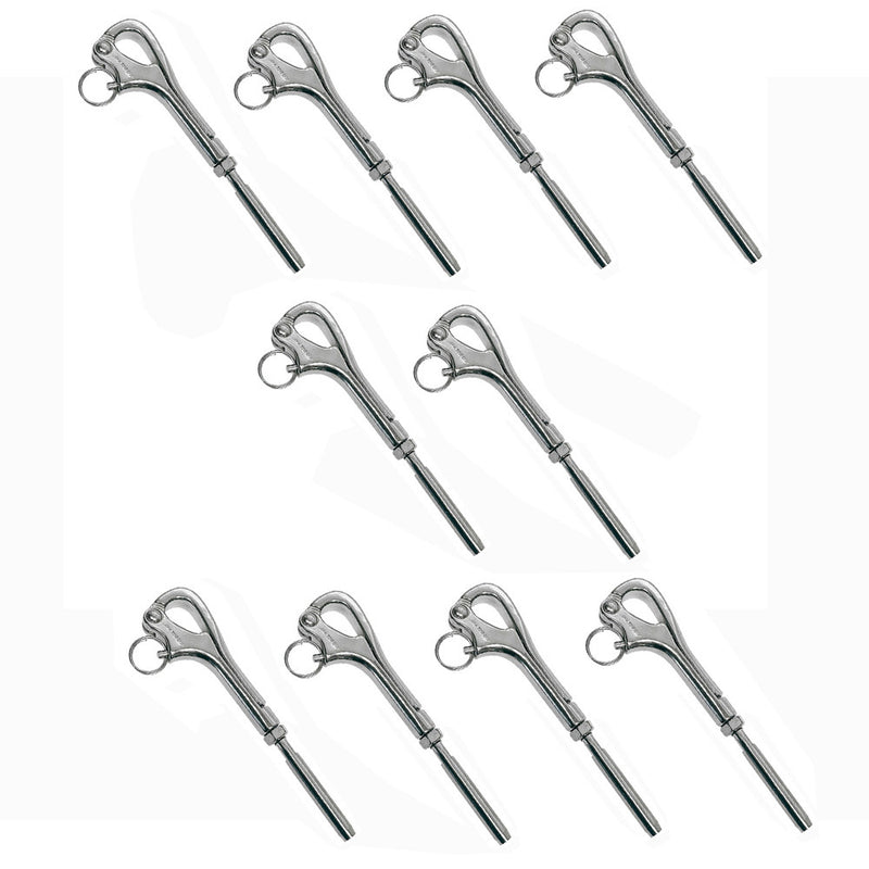 Stainless Steel Thread 4" Pelican Hook Shackle For 3/16" Cable Boat Yacht,10PC