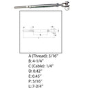 1/4" Cable Jaw And Swage Stud Turnbuckle 5/16" Thread Stainless Steel T316 4 Pcs