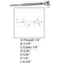 Marine 1/8" Cable Jaw And Swage Stud Turnbuckle 1/4" Thread Stainless Steel T316