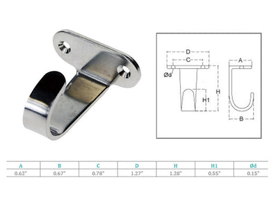 Marine Stainless Steel Top Mount Lashing Hooks for Cargo net,Boat,Yacht,1.25"H