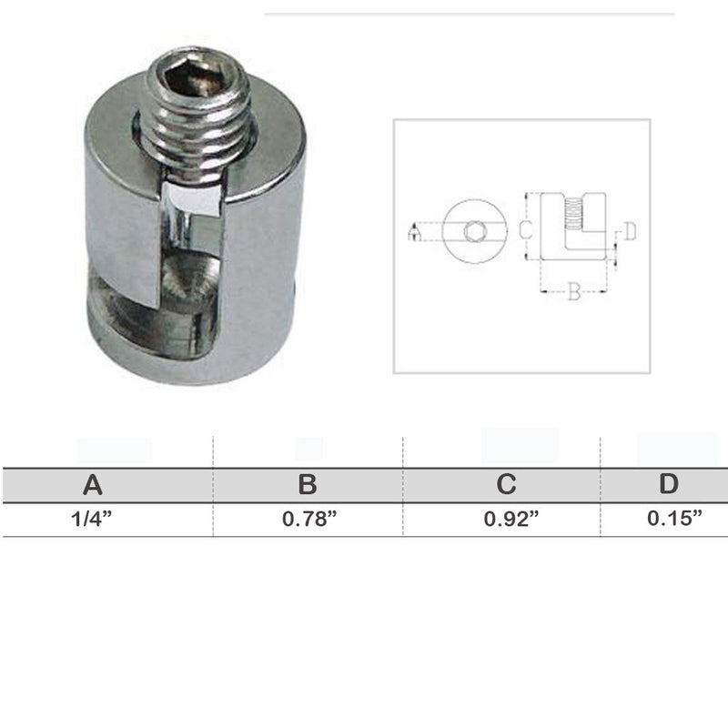 1/4" Adjustable Cross Cable Clip Clamp Wire Cable Rope Stainless Steel T316 10Pc