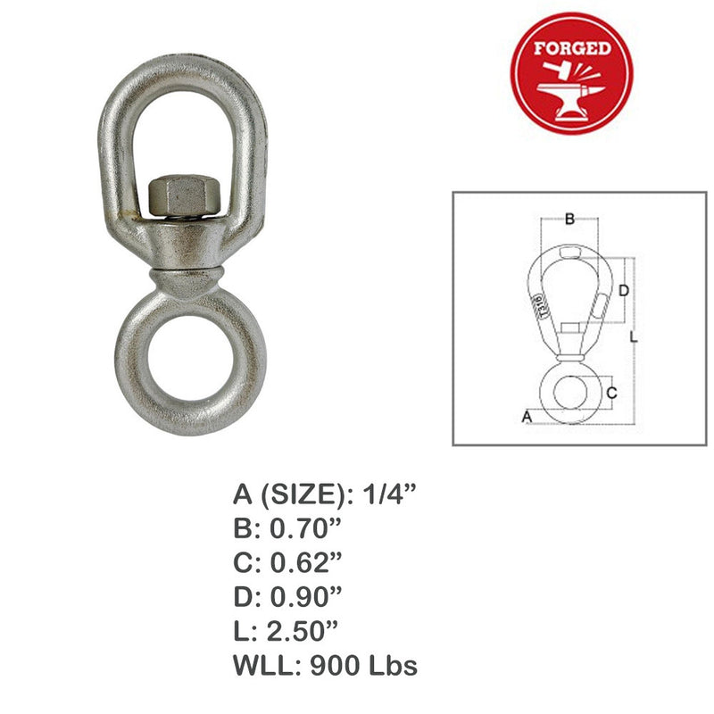 1/4" Marine Chain Swivel FED SPEC Drop Forged 700 Lbs WLL Stainless Steel 4 Pcs