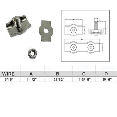 Simplex Single Bolt Wire Rope Clips,Stainless Steel for 5/16" Wire Cable 4 Pcs