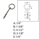 1/4" Marine Ring Eye Bolt 4-1/2" Shank Length Bolt Shoulder Stainless Steel 4Pc