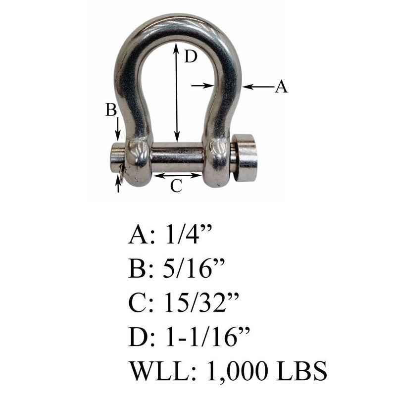 Marine Mil-Spec Round Pin Anchor Shackle Forged Stainless Steel T316