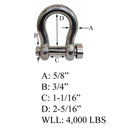 Marine Mil-Spec Round Pin Anchor Shackle Forged Stainless Steel T316
