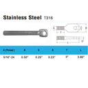 3-1/2"L T316 SS Threaded Eye Tab Bolt With Set Of 5 PC 5/16'' - 24 Thread Size Boat Marine