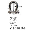 4 Pcs Mil-Spec 7/16" Round Pin Anchor Shackle 2000Lb WLL T316 Stainless Steel