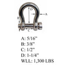 4 Pcs Mil-Spec 5/16" Round Pin Anchor Shackle 1,300Lb WLL Stainless Steel T316
