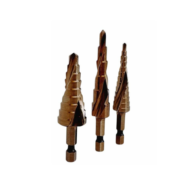 Cobalt Step Drill Bit Set, 1/4" Hex 13-9-6 Hole Spiral Fulte Drill Design