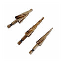 Cobalt Step Drill Bit Set, 1/4" Hex 13-9-6 Hole Spiral Fulte Drill Design