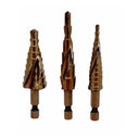 Cobalt Step Drill Bit Set, 1/4" Hex 13-9-6 Hole Spiral Fulte Drill Design