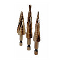 Cobalt Step Drill Bit Set, 1/4" Hex 13-9-6 Hole Spiral Fulte Drill Design